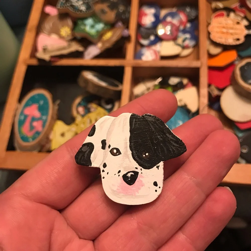 Hand-Painted Dalmatian Dog Pin — Black & White - Picture 1 of 1